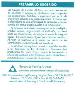 Tarjeta con el programa basico de Al-Anon (SM-7)